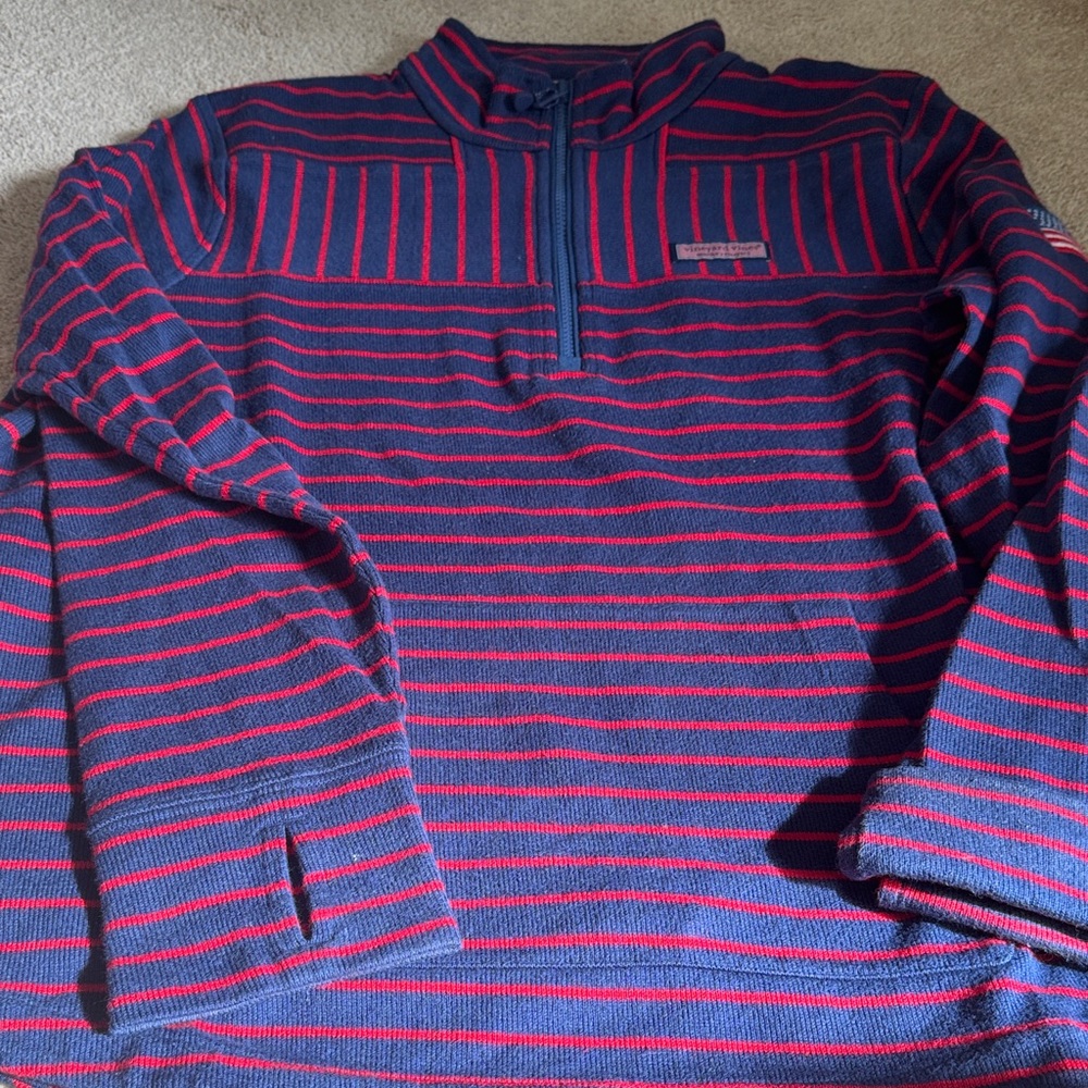 Women’s Striped Sweatshirt- Navy and Red